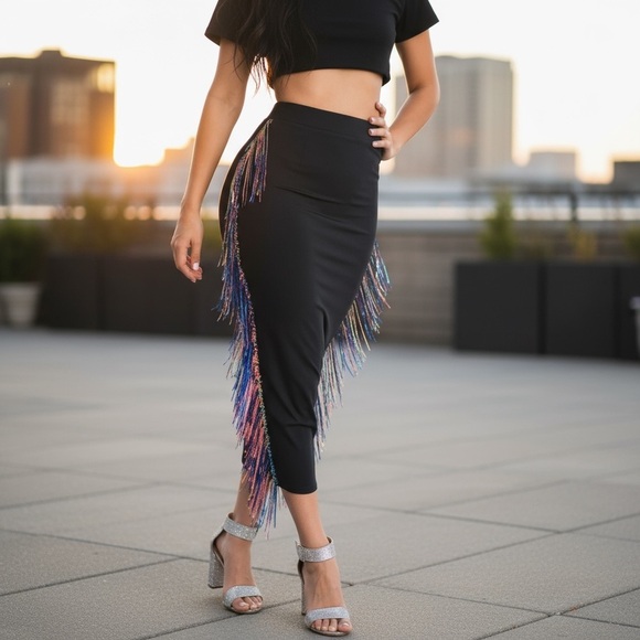 Womens High Waist Stretch Bodycon Sequins Fringe Maxi Pencil Party Skirt
New - Picture 2 of 8